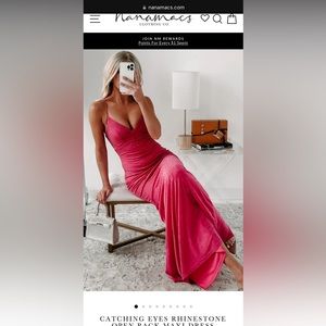 NanaMacs CATCHING EYES RHINESTONE OPEN BACK MAXI DRESS (FUCHSIA)